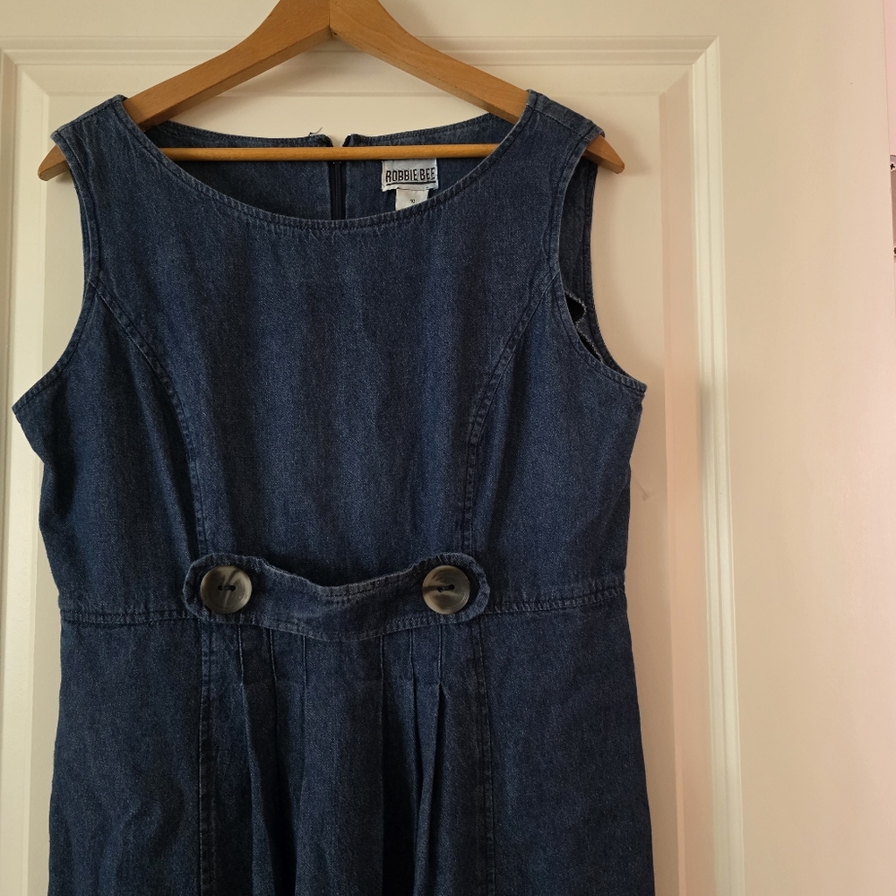 Vintage 90s Robbie Bee Midi Denim Skirt Button Cinched Front Wmns 10 Cotton Boho - Picture 2 of 6